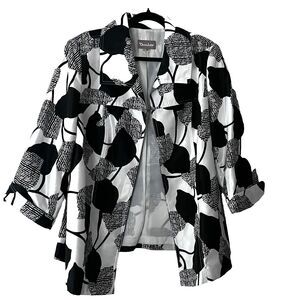 TanJay Blazer Women 16 Reg‎ White Floral Open Front Collared 3/4 Sleeve